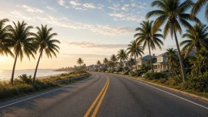 Palm-lined coastal road